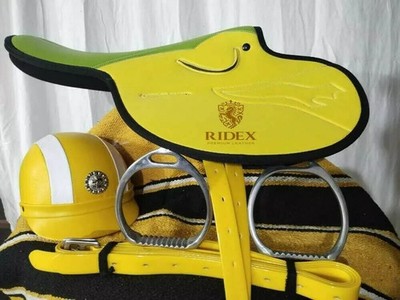 Light Weight Race Exercise Horse Yellow Synthetic Saddle (Helmet Not Included).