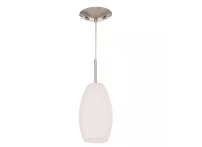 Eglo Batista 1-Light Matte Nickel Mini Pendant White Glass Shade 59in Height