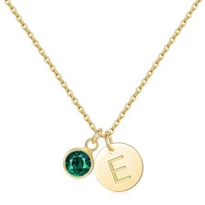 Initial Birthstone Necklace for Women 14K Gold Plated Dainty Letter E Necklace M
