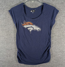 NFL Team Apparel Womens Med Navy Short Sleeve Denver Broncos Sparkle Logo Shirt