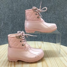 Sperry Boots Children 7 Pink Duck Snow Boot Lace Up PU Textile Winter Waterproof