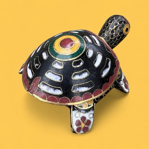 Vintage Lidded Cloisonné Turtle Trinket Box - Picture 5 of 11