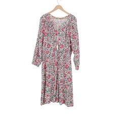 Old Navy Womens XL Pink Floral Split Neck Tassel Midi Dress Long Sleeve