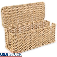 Handwoven Rattan Cable Organizer Box Cord Storage Conceal Clutter Home Office US