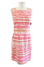 NWT Tahari ASL Levine Linen Coral Printed Keyhole Back Sheath Dress Size 2