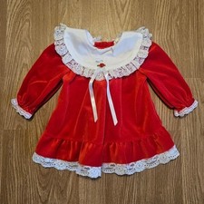 Vintage Red Velvet Baby Dress With Lace Accents Size 6 To 9 Months