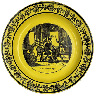 Antique Early 19th C. French P&H Choisy Faience Plate  Victor combattant Roger 