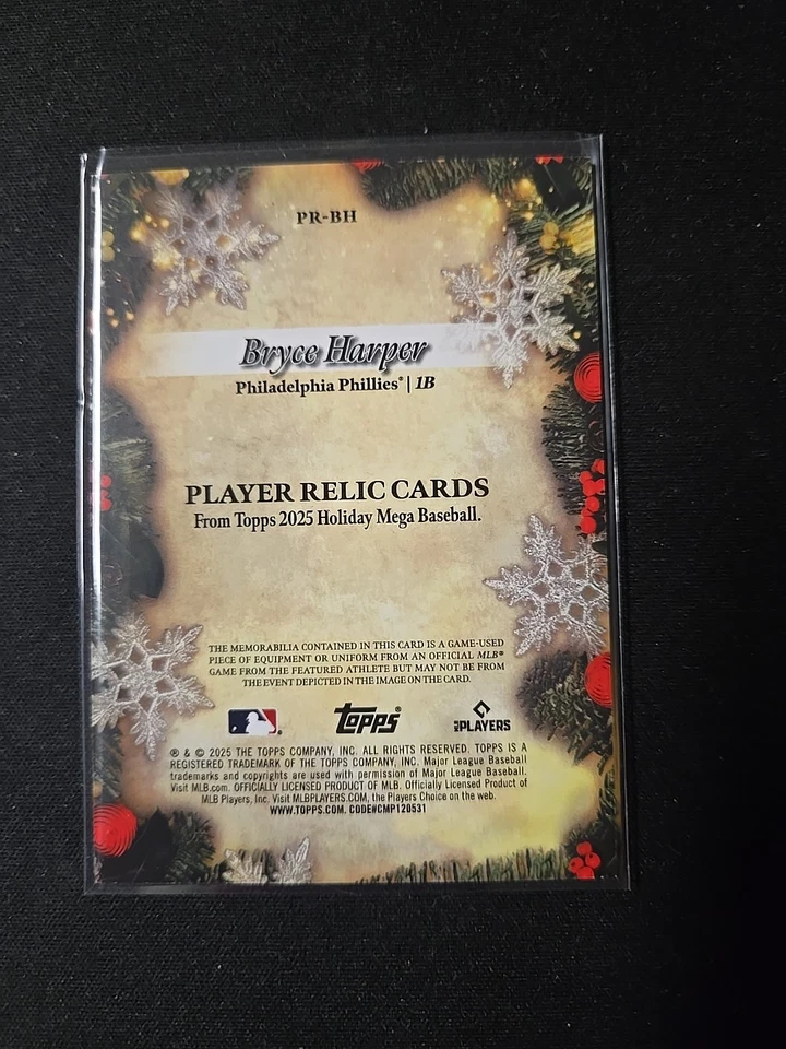 2025 Topps Holiday - Relics Bryce Harper #PR-BH (MEM) 18/99 - Image 3 of 4