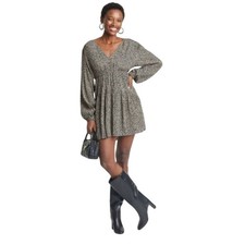 A New Day Women's Leopard Print Balloon Sleeve Drop Waist A Line Dress M
