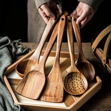 Wooden Kitchen Utensil Set - Natural Cooking Tools for Stirring Serving