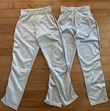 Wilson Classic WTA4332 Relaxed Adult Gray Baseball Pants, Navy Blue Piping SMALL