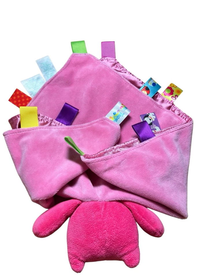 Taggies Hot Rosa Peluche Búho Satinado Lovey Etiquetas Multicolores y Flores Mariposas Foto 4 de 4
