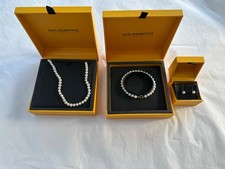 GOLDSMITHS 9ct Gold & Pearl Necklace, Bracelet & Earring Boxed Jewellery Set