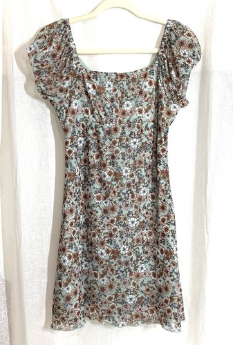 New Juniors Ultra Flirt Size L Mini Dress Cap Sleeve Green Floral NWOT - Picture 10 of 12
