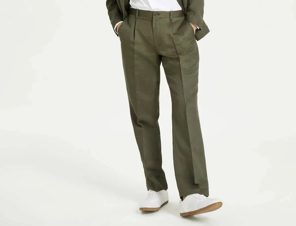 I.N.C. International Concepts Mens Slim-Fit Pants Luigi Linen Olive TWST NWT