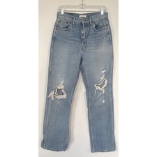 RE/DONE High Rise Straight Leg Jeans Destroyed Medium Blue 161-3WHRL Distressed