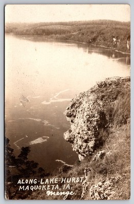 High-Angle View of Lake Hurst Rocky Cliff Landscape Menge Maquoketa Iowa RPPC