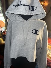 Champion Reverse Weave Pullover Hoodie Gray Women  s M Hooded Logo Fleece