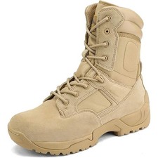 NORTIV 8 Hombres Botas de Trabajo Tácticas Militares Senderismo Cremallera Lateral Cuero, Arena, 12