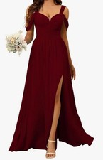 Burgundy Party Evening FORMAL GOWN Bridal Reception Off Shoulder Dress NEW w/Tag