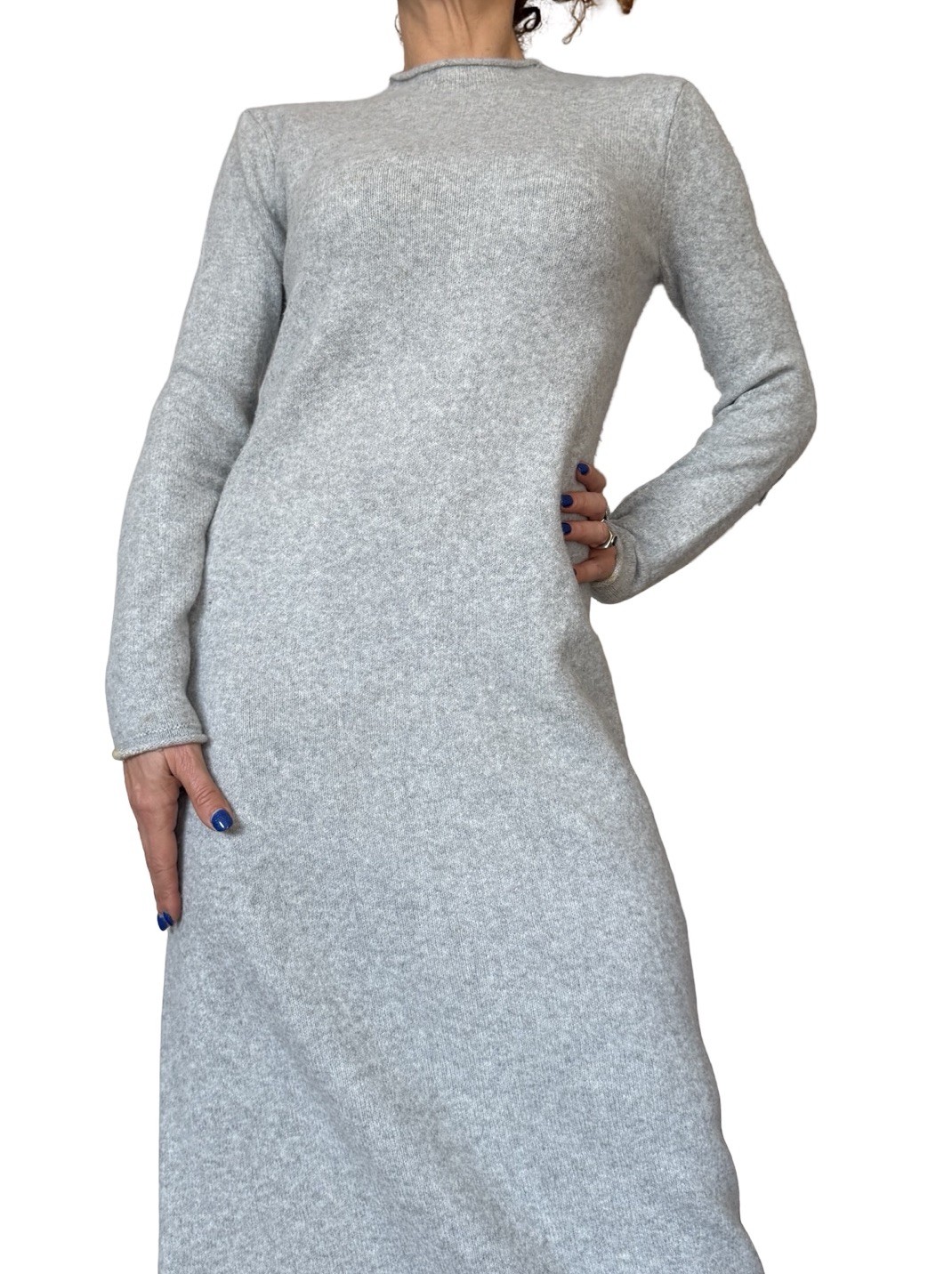 MNG Mango Gray Sweater Midi Maxi Knitted Perkins Dress Wool Long Sleeve  Small thumbnail 5