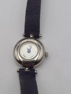 Vintage Timex Womens Watch Petite Silver Tone Blue Band New Battery Working
