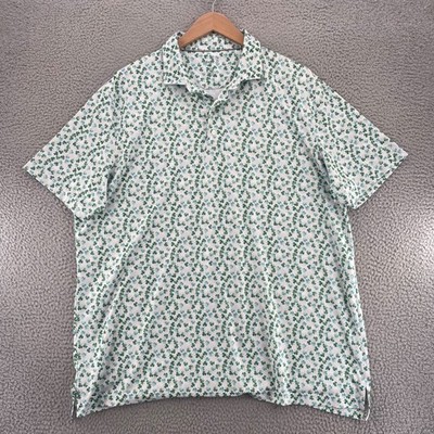 Johnnie O Polo Mens XXL Green Shamrock Clover Irish Short Sleeve Collar Stretch