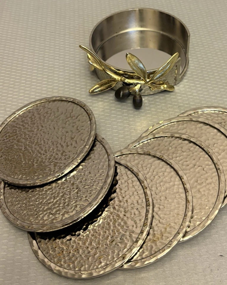 Michael Aram Olive Branch Coaster 套装 6 锤镍金叶支架 4 — 第 3/4 张图片