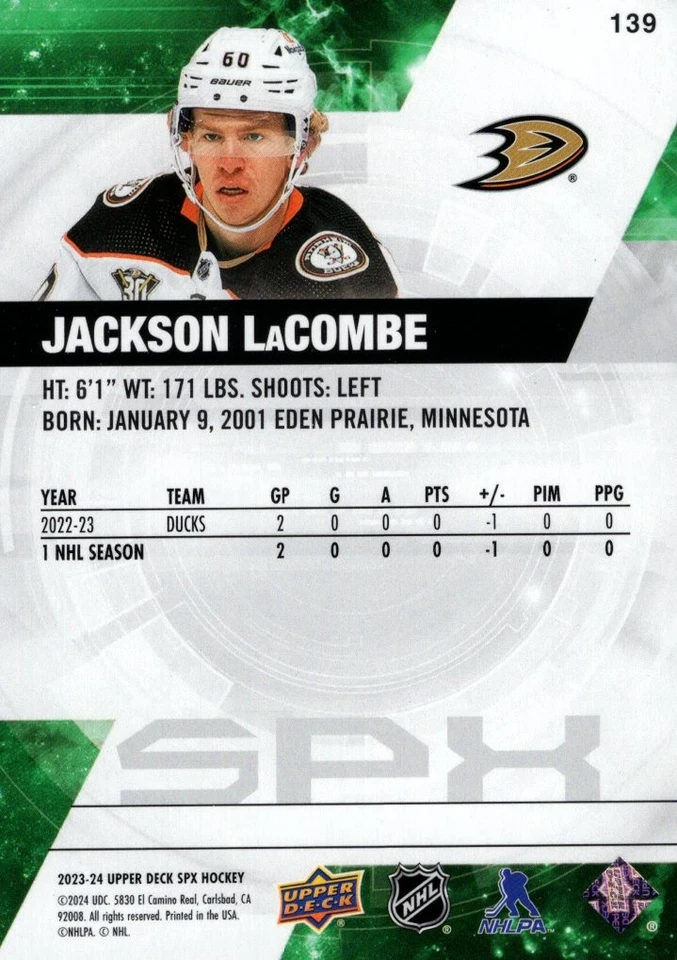 2023-24 SPx #139 Jackson LaCombe RC /299 - HKY - Image 2 of 2