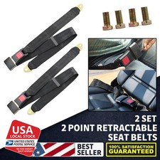 2 Sets Universal Adjustable 2 Point Retractable Seat Belt Lap Belt Durable New