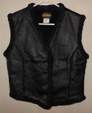 Leather Vest Sherpa Fleece Lined Cowgirl Rodeo Ranch All Black Women's Size M