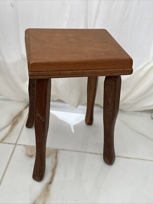 Tragbarer brauner Vintage Hocker Sitz/Tisch Holz - H 38 x Platte 25 x 22 cm