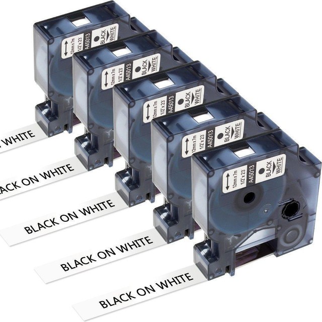 US STOCK 1PK 45013 Black on White Label Tape For DYMO D1 S0720530 12mm 1//2/"