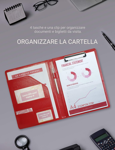 Cartella Porta Documenti A4 Pu Pelle Portablocco Con Pinza Cartellina Portadocum - Foto 3 di 12