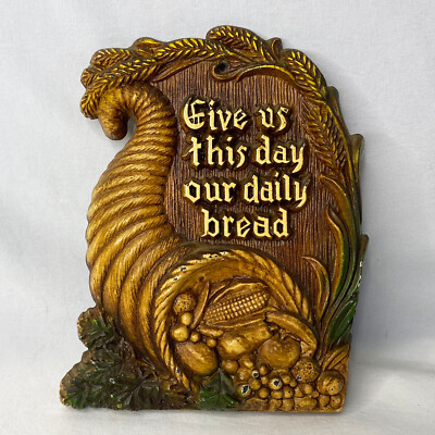 Vintage 1958 Give Us This Day Our Daily Bread Cornucopia Wall Plaque 6''x4.5'' USA