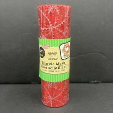 Crafter's Square Decorative Sparkle Mesh 6" x 3 yards Red w/ Silver Snow Flake