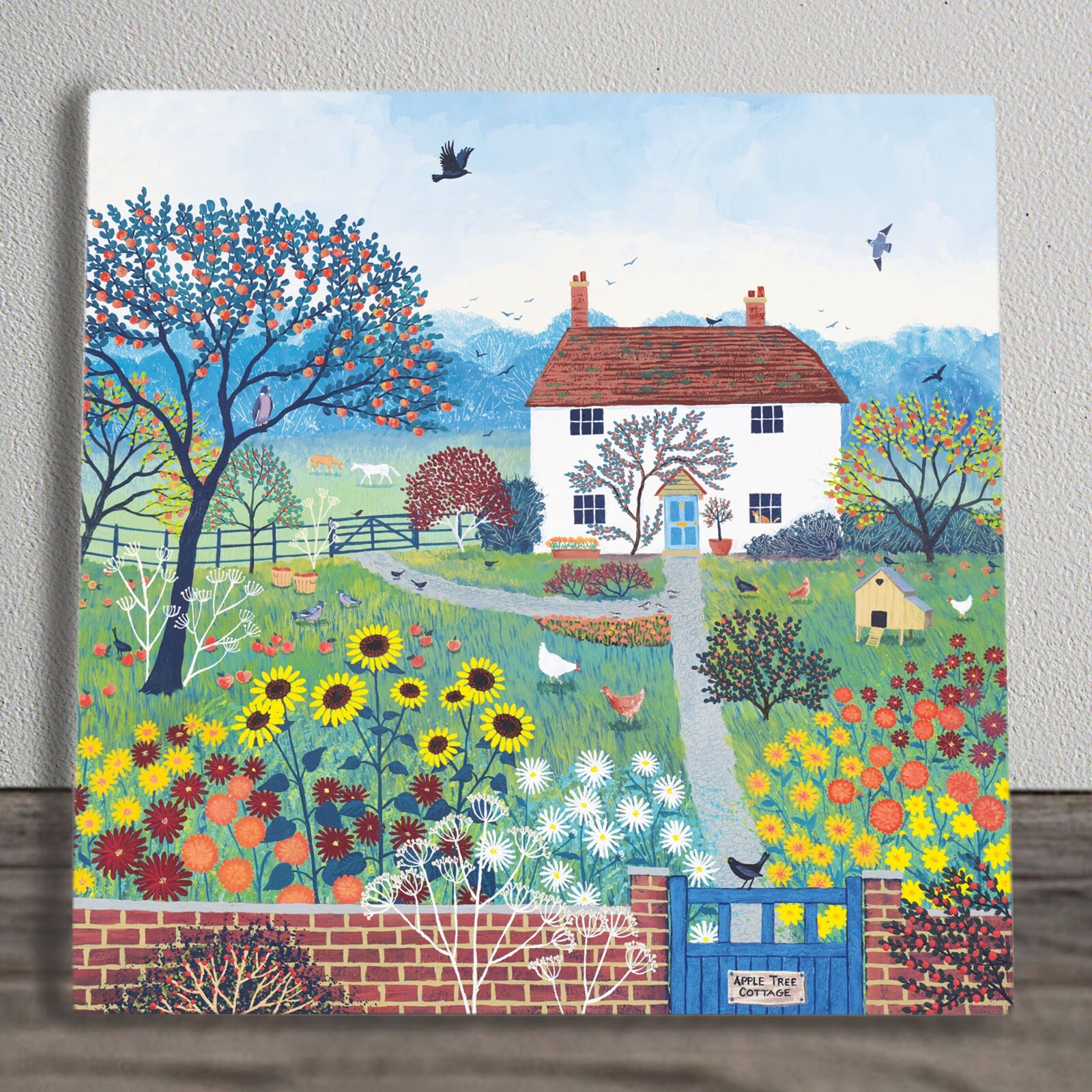Cottage Garden Ceramic Tile Picture Plaque Sign Floral Art By Jo Grundy 20x20cm