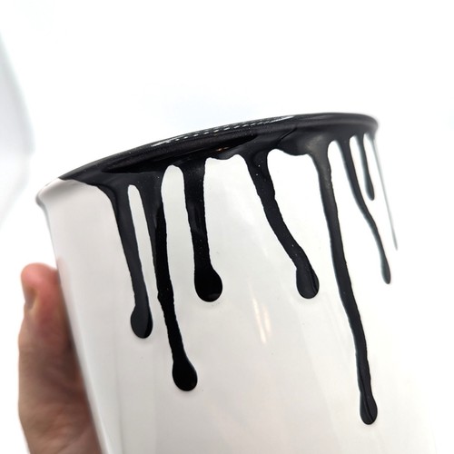 Bidone cucina ceramica Farval dipinto a mano made in Portugal bianco nero goccia - Foto 4 di 6