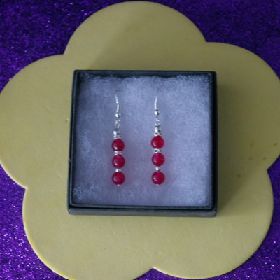 Schöne Ohrringe mit indischem Rubin und Diamantino 3 cm.lang + 925 Silber Haken