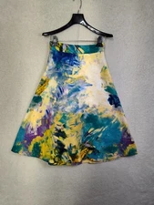 H M Women Skirt 4 Blue Abstract Impressionism Poly Blend A Line Knee Length