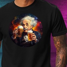 T-Shirt Herren Albert Einstein trinkt Bier Motiv Baumwolle Größe XS bis 5XL