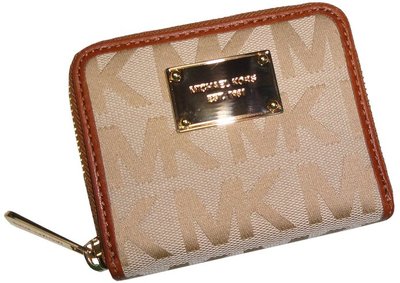 NEW MICHAEL KORS ITEMS BEIGE+CAMEL+LUGGAGE BROWN MK SIG JACQUARD BI-FOLD  WALLET