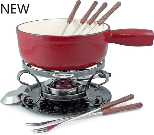 Swissmar KF-66517 Lugano 2-Quart Cast Iron Cheese Fondue Set, 9-Piece, NEW
