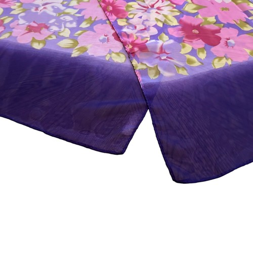 Purple Pink Floral Scarf Wrap Flowers Green Rectangle Spring Summer Polyester - Picture 9 of 9
