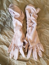 Vintage Womens Cotton Blend Gloves Ruched Pink M Pre-Owned