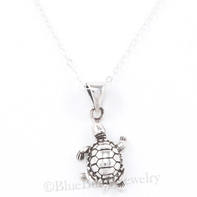 TURTLE Necklace Tortoise Charm Pendant Reptile STERLING SILVER 18'' Cute 925 .925