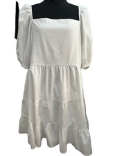 Express White Puff Sleeve Open Tie Ruched Back Peasant Dress Size XL NWT