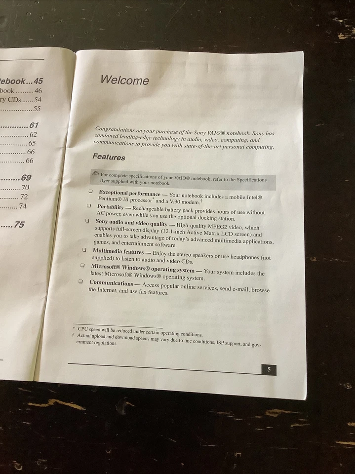 Sony VAIO Notebook Quick Start & Notes on Use PCG-R505 Series Computer manuals - Image 4 of 4