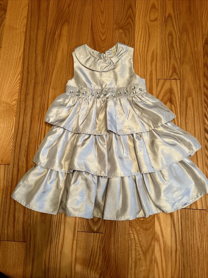 Conjunto Gymboree Vestido Plateado (Talla 5T) Negro Imitación Piel Chaqueta (XS 4) Vacaciones Formal  Foto 3 de 4