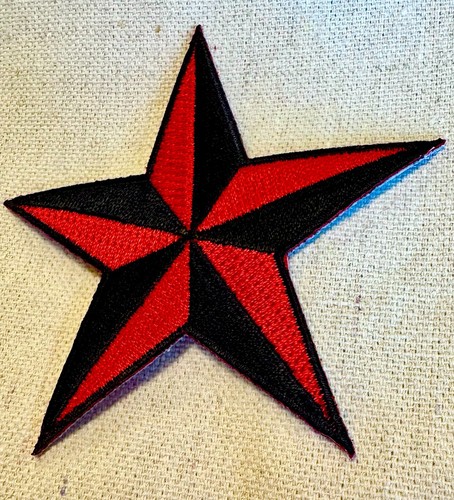 NAUTICAL STAR PATCH iron-on embroidered BLACK RED NAVY SAILOR TATTOO SYMBOL new - Picture 4 of 4